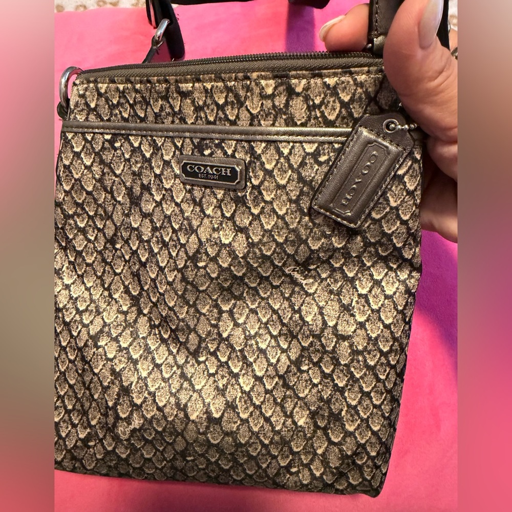 Coach Snake Animal Print Crossbody Nylon Bag with Grey Strap - Picture 4 of 12